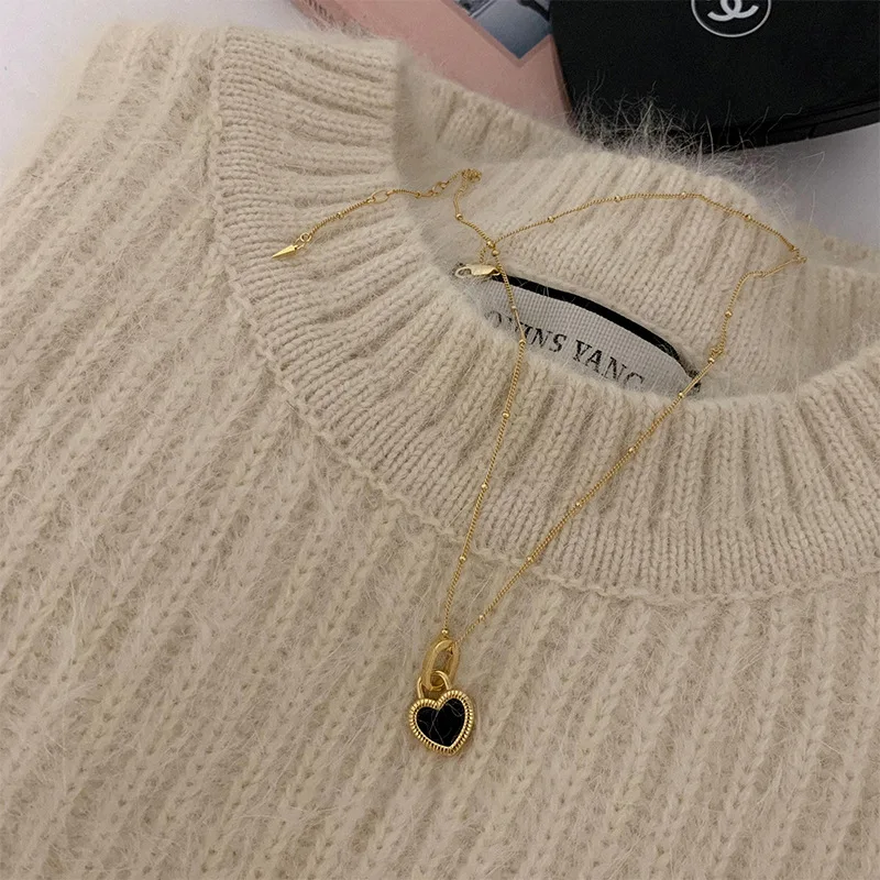 Vintage Double Sided Heart Pendant Necklace For Women Girl Clavicle Chain Choker New Fashion Trendy Jewelry Gift Party