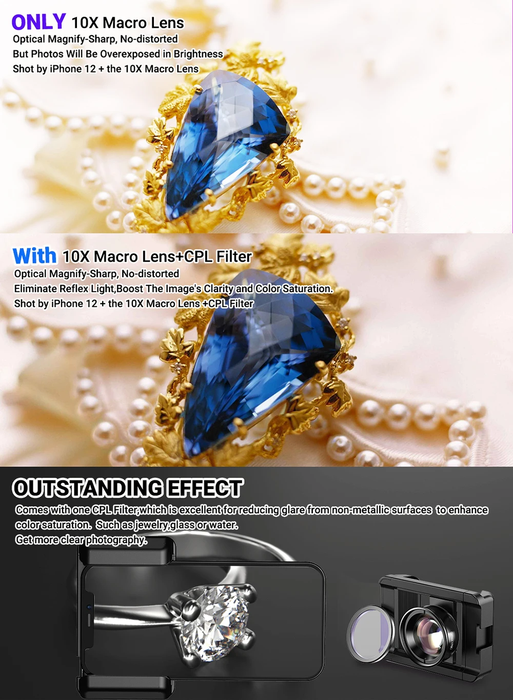 APEXEL New Upgraded 4K HD 100mm Macro Lens With CPL Filter Universal Clamp Micro Lenses for iPhone Samsung and All Smartphones