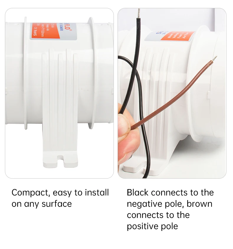 12V/24V 40A ABS Quiet Air Blower Water Resistant High Air Flow In-Line Blower Marine Bilge Boat Blower Motor Plastic