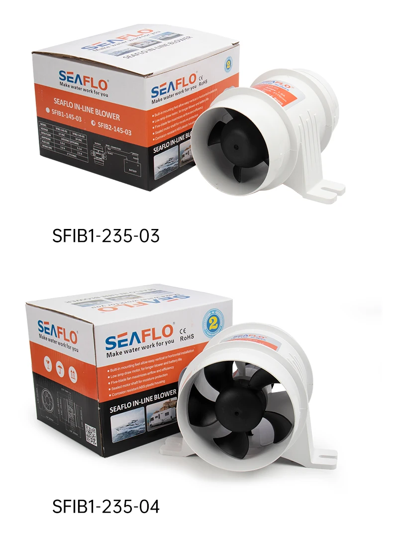 12V/24V 40A ABS Quiet Air Blower Water Resistant High Air Flow In-Line Blower Marine Bilge Boat Blower Motor Plastic