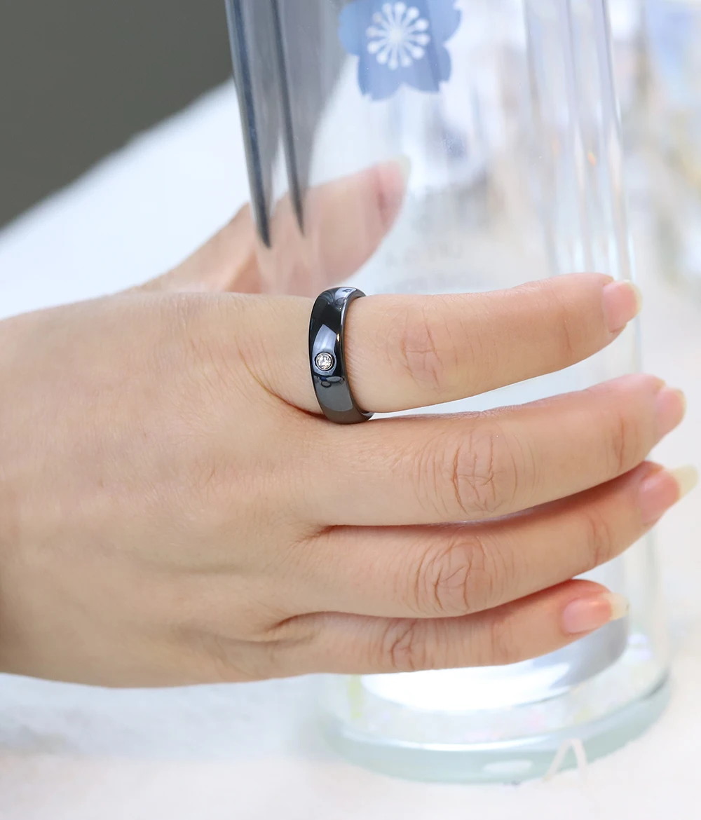 Fashion Men Women Black White Colorful Ring Ceramic Ring For Women With Crystal Wedding Band Ring Width 6mm Size 6-10
