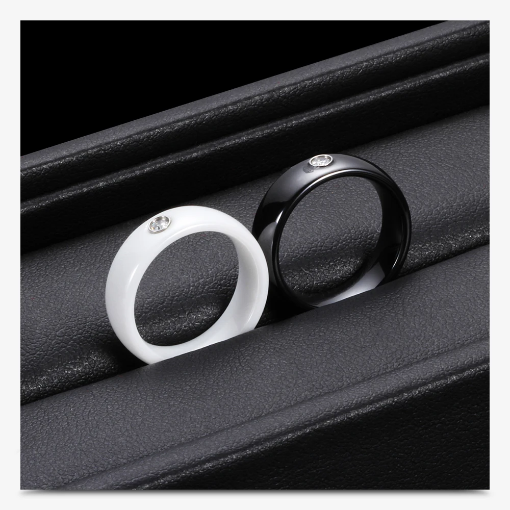 Fashion Men Women Black White Colorful Ring Ceramic Ring For Women With Crystal Wedding Band Ring Width 6mm Size 6-10