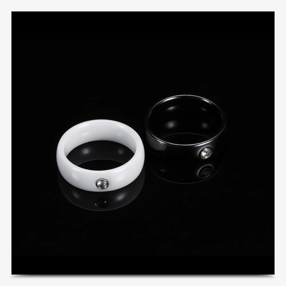 Fashion Men Women Black White Colorful Ring Ceramic Ring For Women With Crystal Wedding Band Ring Width 6mm Size 6-10