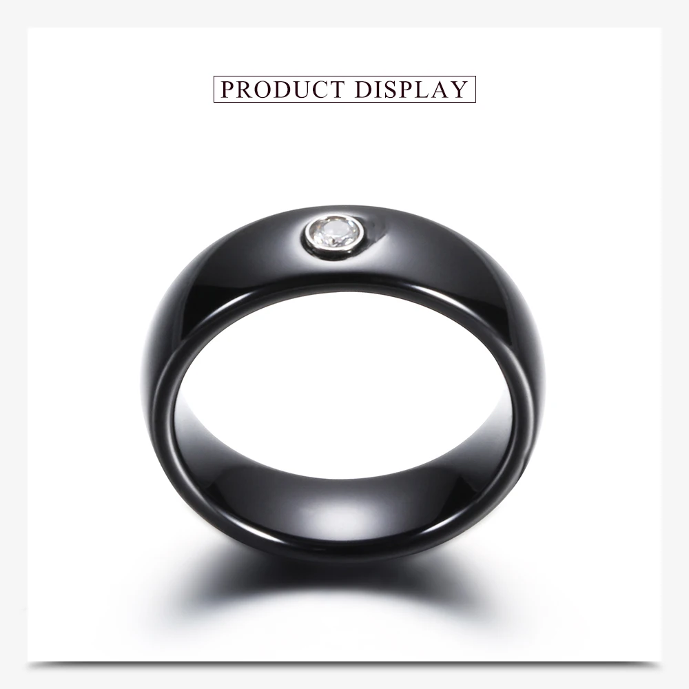 Fashion Men Women Black White Colorful Ring Ceramic Ring For Women With Crystal Wedding Band Ring Width 6mm Size 6-10