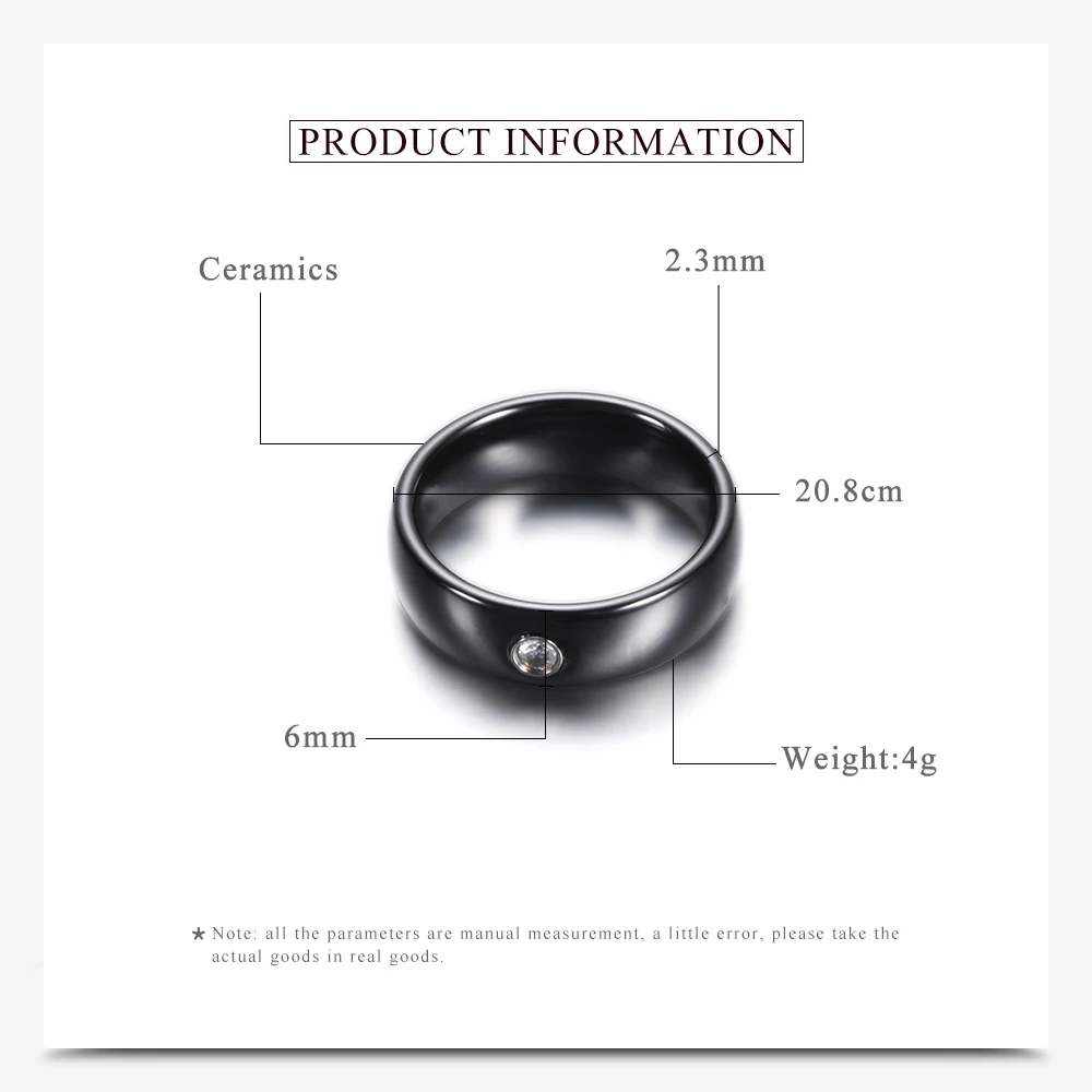 Fashion Men Women Black White Colorful Ring Ceramic Ring For Women With Crystal Wedding Band Ring Width 6mm Size 6-10