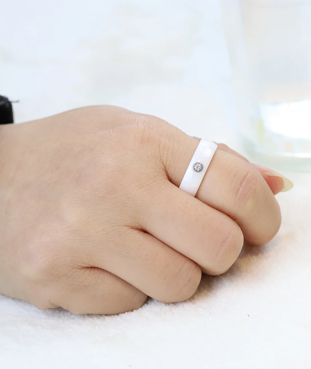 Fashion Men Women Black White Colorful Ring Ceramic Ring For Women With Crystal Wedding Band Ring Width 6mm Size 6-10