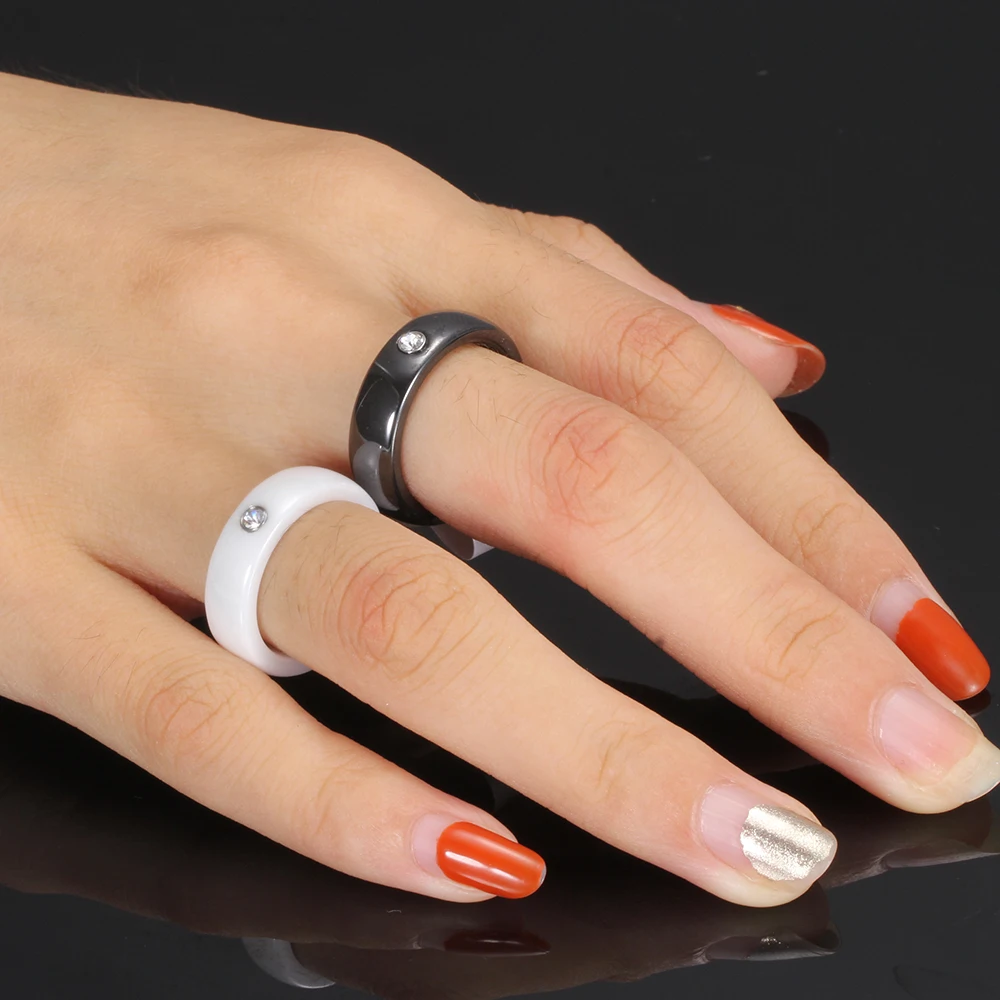 Fashion Men Women Black White Colorful Ring Ceramic Ring For Women With Crystal Wedding Band Ring Width 6mm Size 6-10