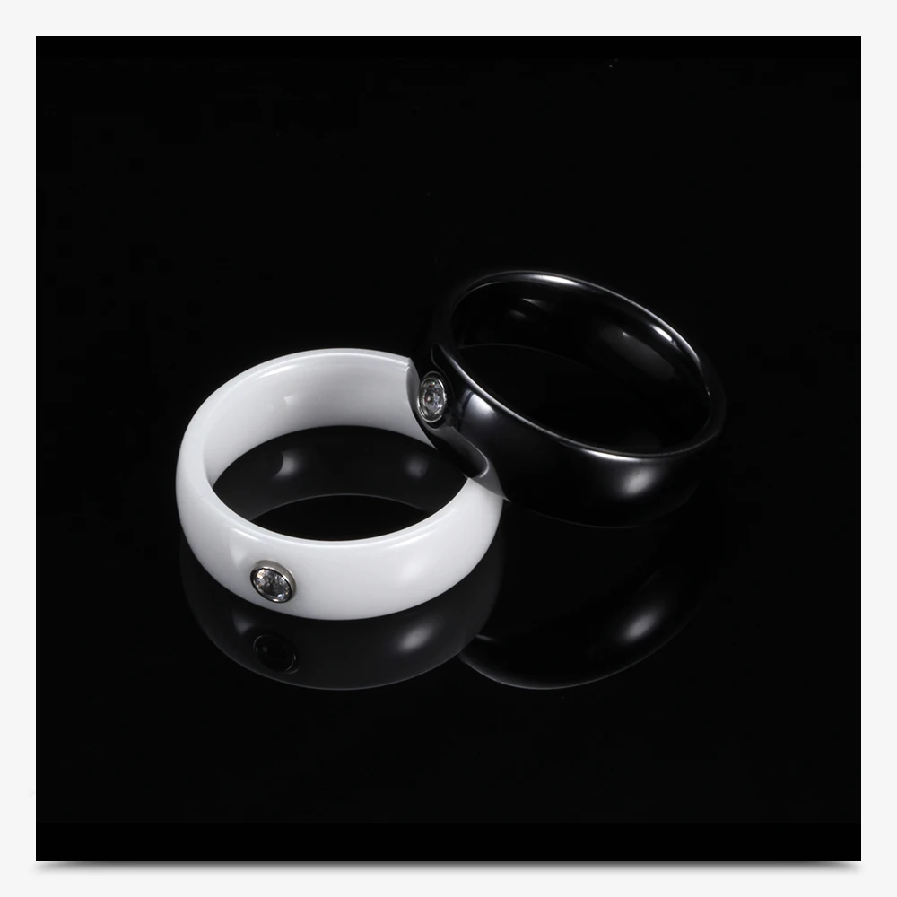 Fashion Men Women Black White Colorful Ring Ceramic Ring For Women With Crystal Wedding Band Ring Width 6mm Size 6-10