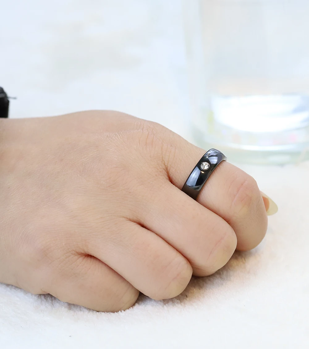 Fashion Men Women Black White Colorful Ring Ceramic Ring For Women With Crystal Wedding Band Ring Width 6mm Size 6-10