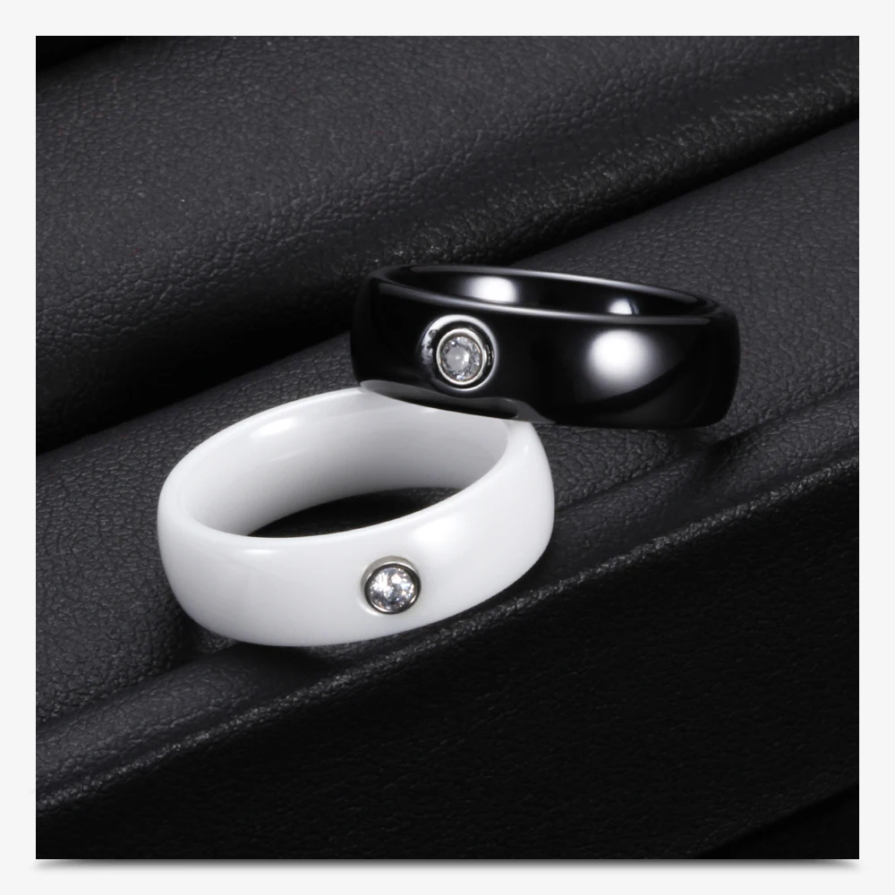 Fashion Men Women Black White Colorful Ring Ceramic Ring For Women With Crystal Wedding Band Ring Width 6mm Size 6-10