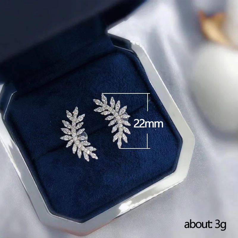 Huitan Small Fresh Leaves Earrings with CZ Stone Aesthetic Jewelry for Women Silver Color Fashion Earrings Wedding Accessories