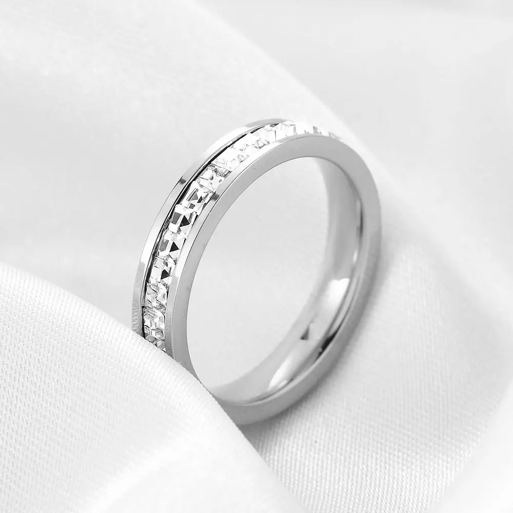 VQYSKO Square Zircon Stainless Steel Ring White Zircon Engagement Party Accessories Geometric Couple Custom Ring