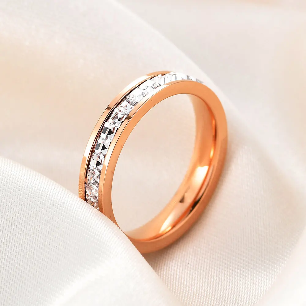 VQYSKO Square Zircon Stainless Steel Ring White Zircon Engagement Party Accessories Geometric Couple Custom Ring