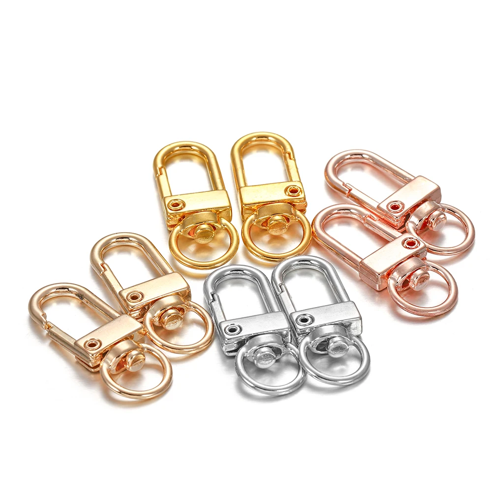 10pcs/lot 12x33mm Rotating Dog Buckle Gold Rhodium Metal Lobster Clasps Hooks For DIY Jewelry Making Key Ring Chain Accessories