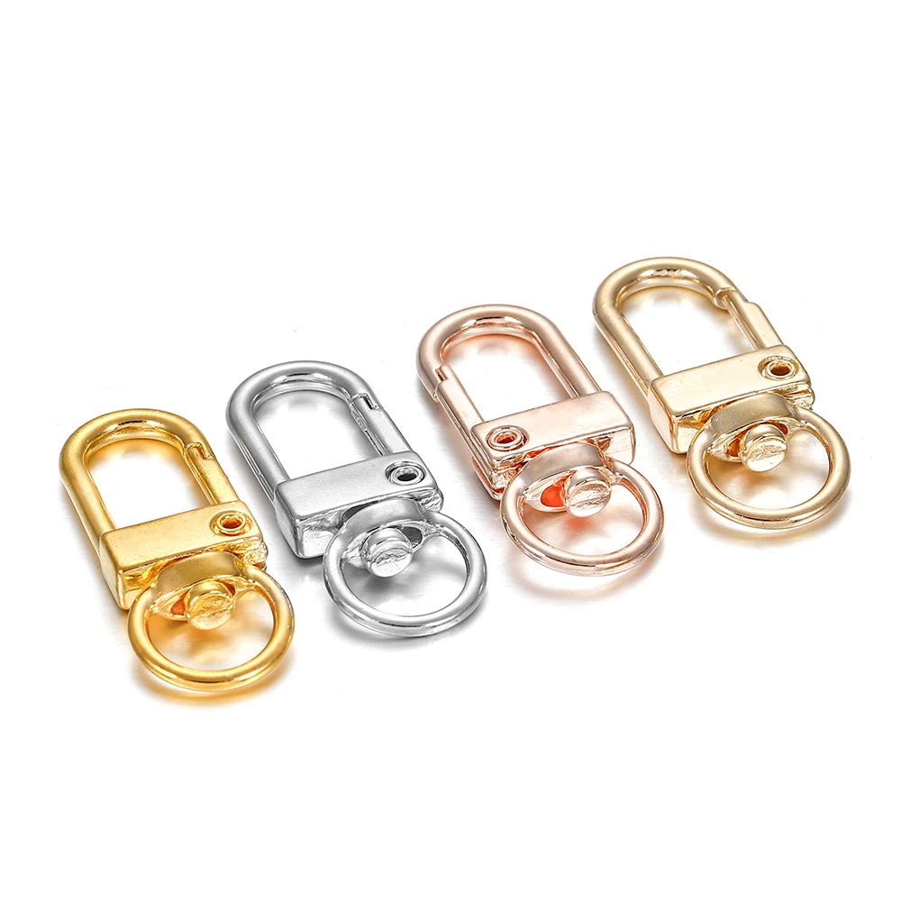 10pcs/lot 12x33mm Rotating Dog Buckle Gold Rhodium Metal Lobster Clasps Hooks For DIY Jewelry Making Key Ring Chain Accessories