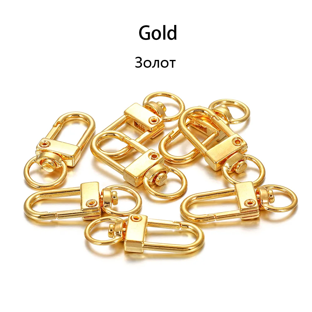 10pcs/lot 12x33mm Rotating Dog Buckle Gold Rhodium Metal Lobster Clasps Hooks For DIY Jewelry Making Key Ring Chain Accessories