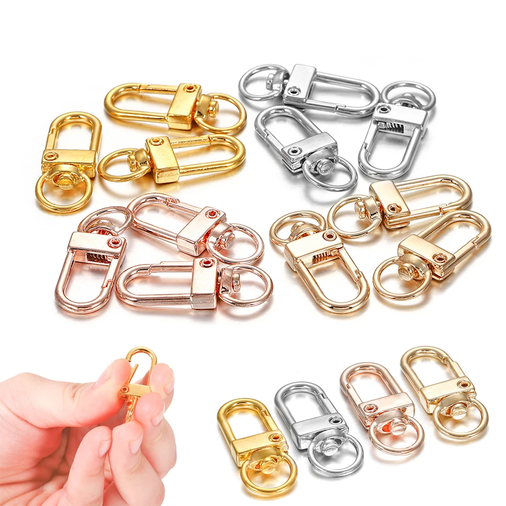 10pcs/lot 12x33mm Rotating Dog Buckle Gold Rhodium Metal Lobster Clasps Hooks For DIY Jewelry Making Key Ring Chain Accessories