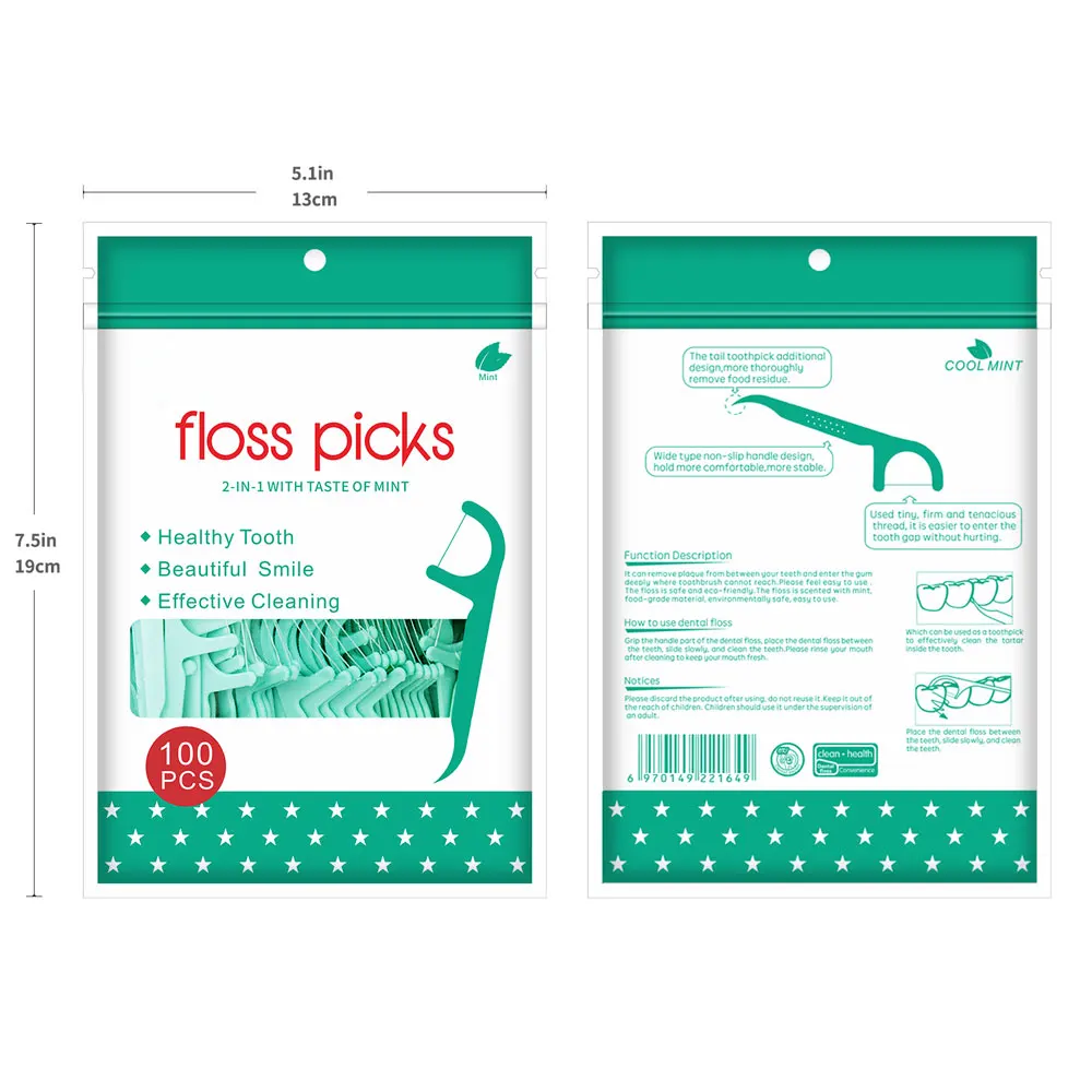 100pcs Mint Flavor Dental Floss Sticks Minty Toothpicks With Thread Dental Flosser Picks Clean Between Teeth Oral Hygiene Care