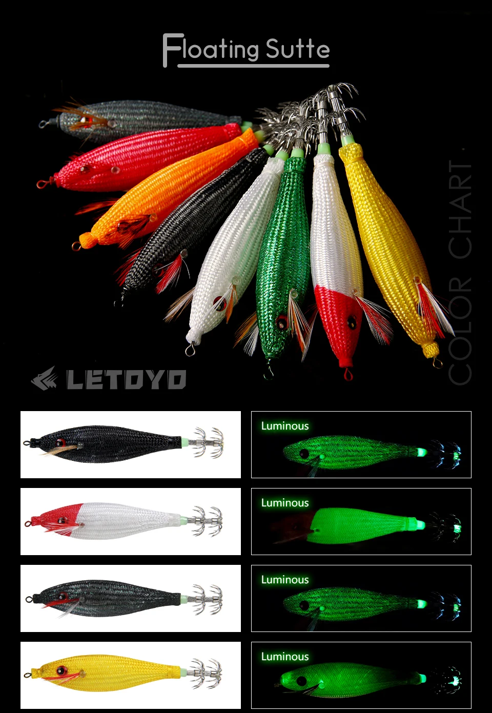 LETOYO TOTO floating squid lure Luminous squid Jig Artificial bait For Webfoot Octopus egi lure Cuttlefish sea fishing lures