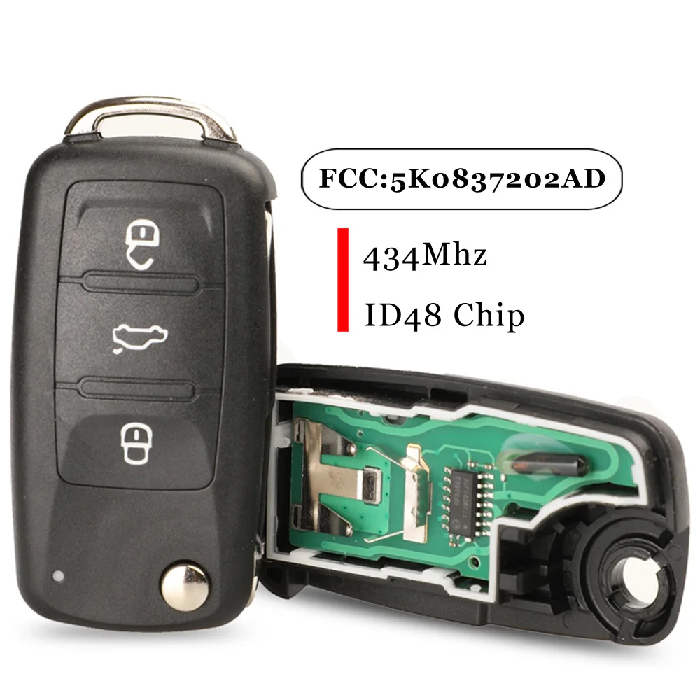 jingyuqin Remote Key 434MHz ID48 Chip 5K0837202AD/202Q For VW Golf Tiguan Polo Passat CC SEAT Skoda Mk6 Octavia Jetta Beetle