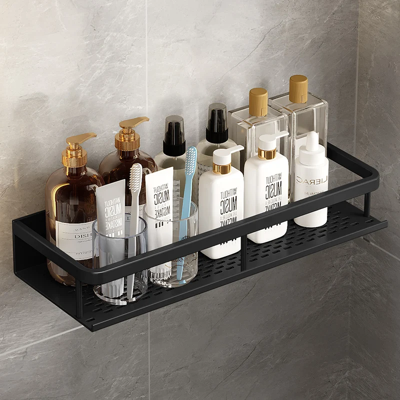 Black Space Aluminum Toilet Rack Wall-mounted Bathroom Shelves Changing Basket Set For Kitchen Accessories