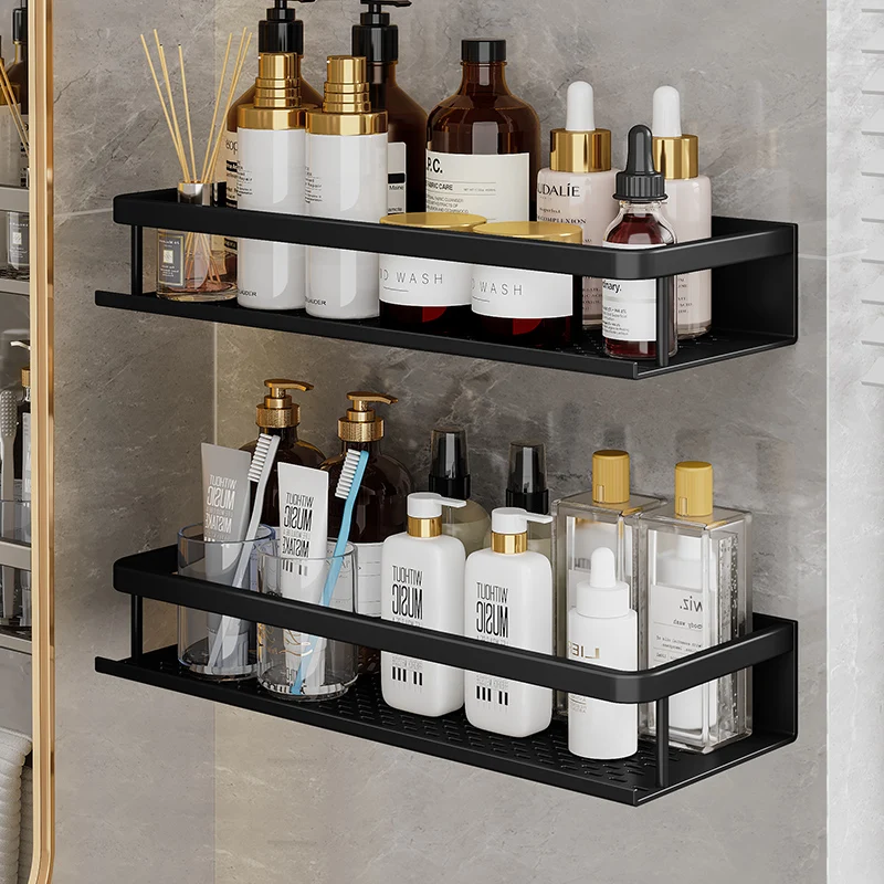 Black Space Aluminum Toilet Rack Wall-mounted Bathroom Shelves Changing Basket Set For Kitchen Accessories