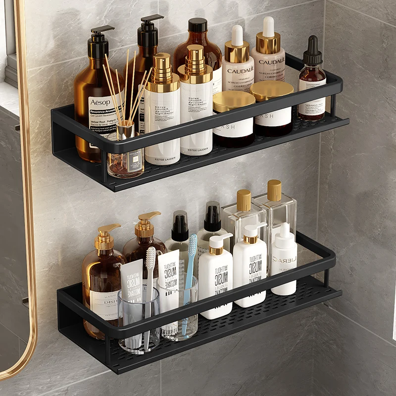 Black Space Aluminum Toilet Rack Wall-mounted Bathroom Shelves Changing Basket Set For Kitchen Accessories