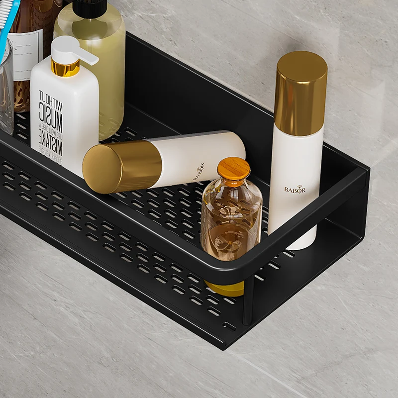 Black Space Aluminum Toilet Rack Wall-mounted Bathroom Shelves Changing Basket Set For Kitchen Accessories