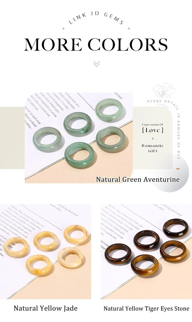 JD Natural Healing Crystal Band Rings Amethyst Agate Jasper Dainty Finger Solid Ring Women Men Fashion Minimalist Jewelry Gifts