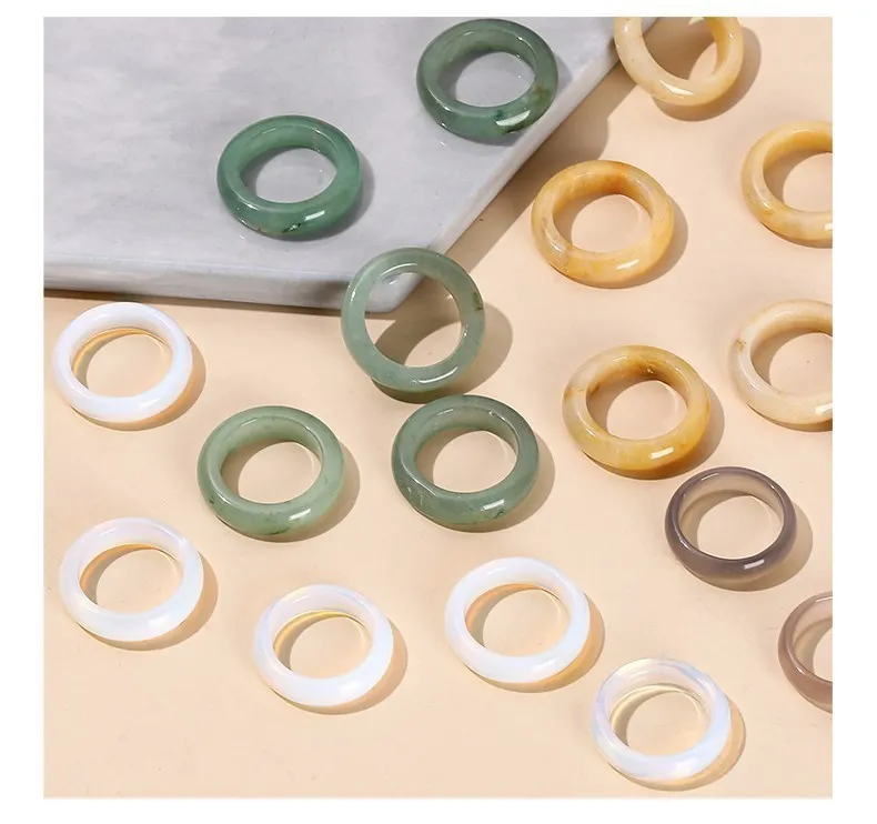 JD Natural Healing Crystal Band Rings Amethyst Agate Jasper Dainty Finger Solid Ring Women Men Fashion Minimalist Jewelry Gifts