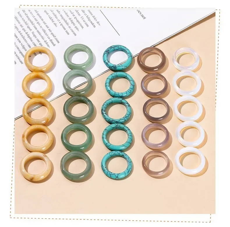 JD Natural Healing Crystal Band Rings Amethyst Agate Jasper Dainty Finger Solid Ring Women Men Fashion Minimalist Jewelry Gifts