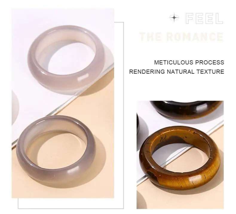JD Natural Healing Crystal Band Rings Amethyst Agate Jasper Dainty Finger Solid Ring Women Men Fashion Minimalist Jewelry Gifts