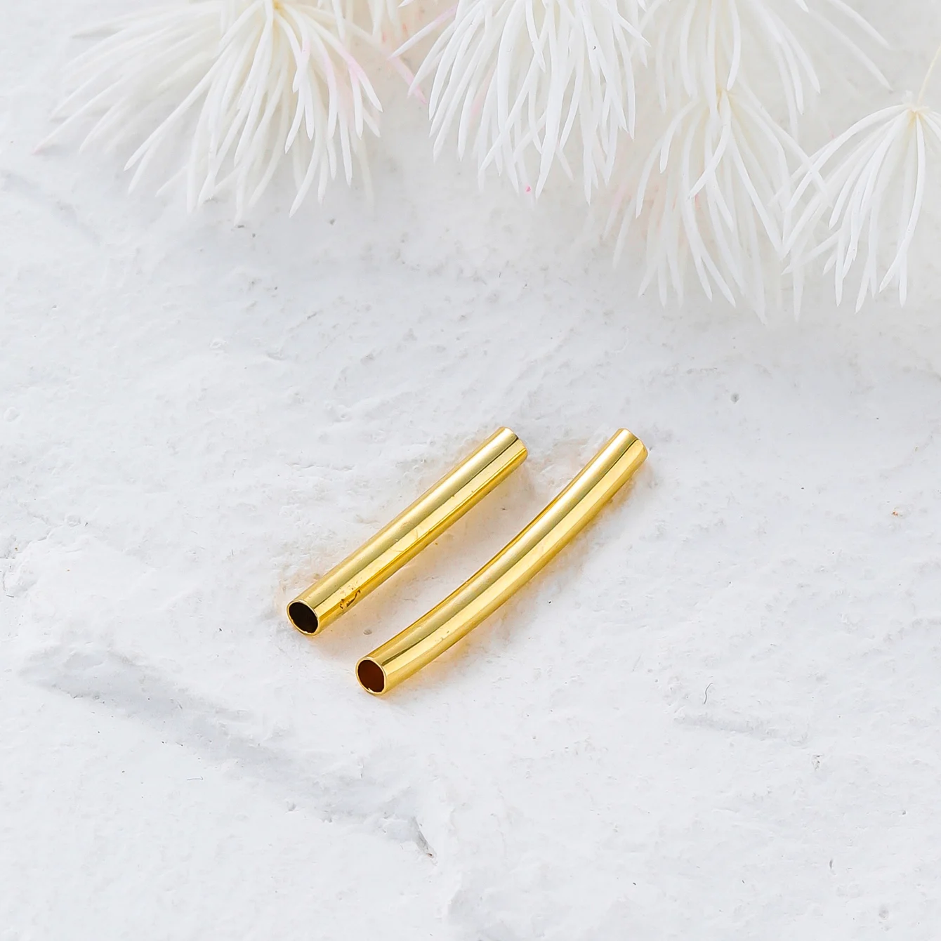 20Pcs 15-35mm 14K/18K Gold Color Plated Brass Long Curved Tube Beads Accessories for Bracelet Jewelry Making Supplies