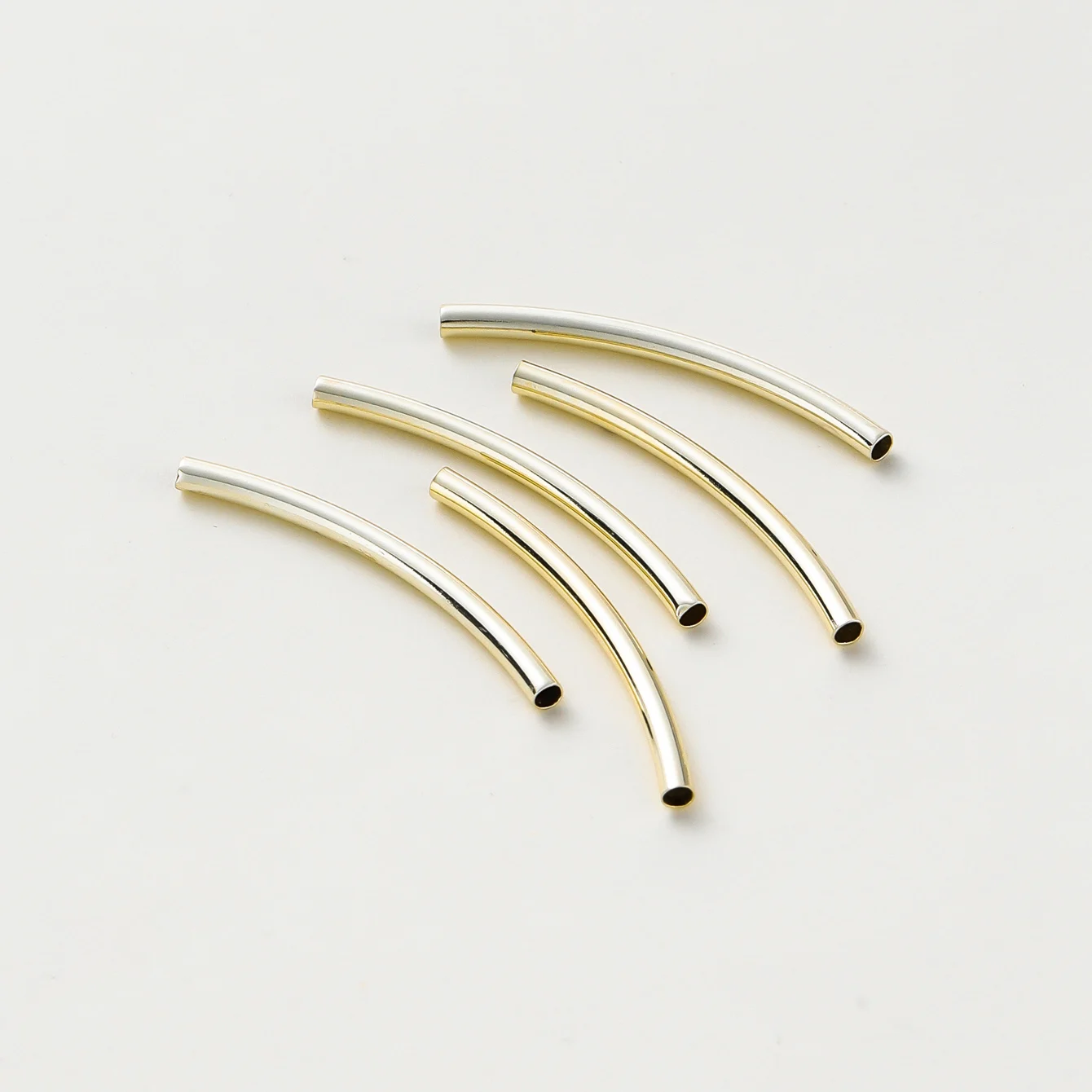 20Pcs 15-35mm 14K/18K Gold Color Plated Brass Long Curved Tube Beads Accessories for Bracelet Jewelry Making Supplies