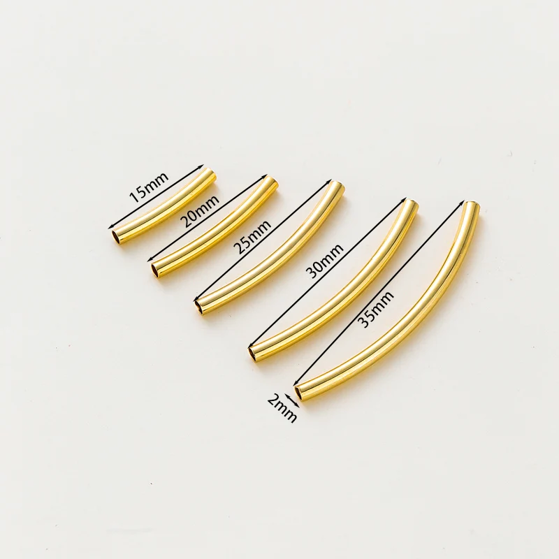 20Pcs 15-35mm 14K/18K Gold Color Plated Brass Long Curved Tube Beads Accessories for Bracelet Jewelry Making Supplies