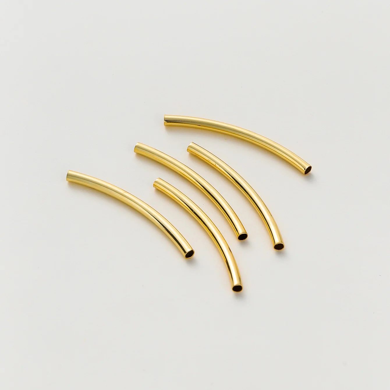 20Pcs 15-35mm 14K/18K Gold Color Plated Brass Long Curved Tube Beads Accessories for Bracelet Jewelry Making Supplies