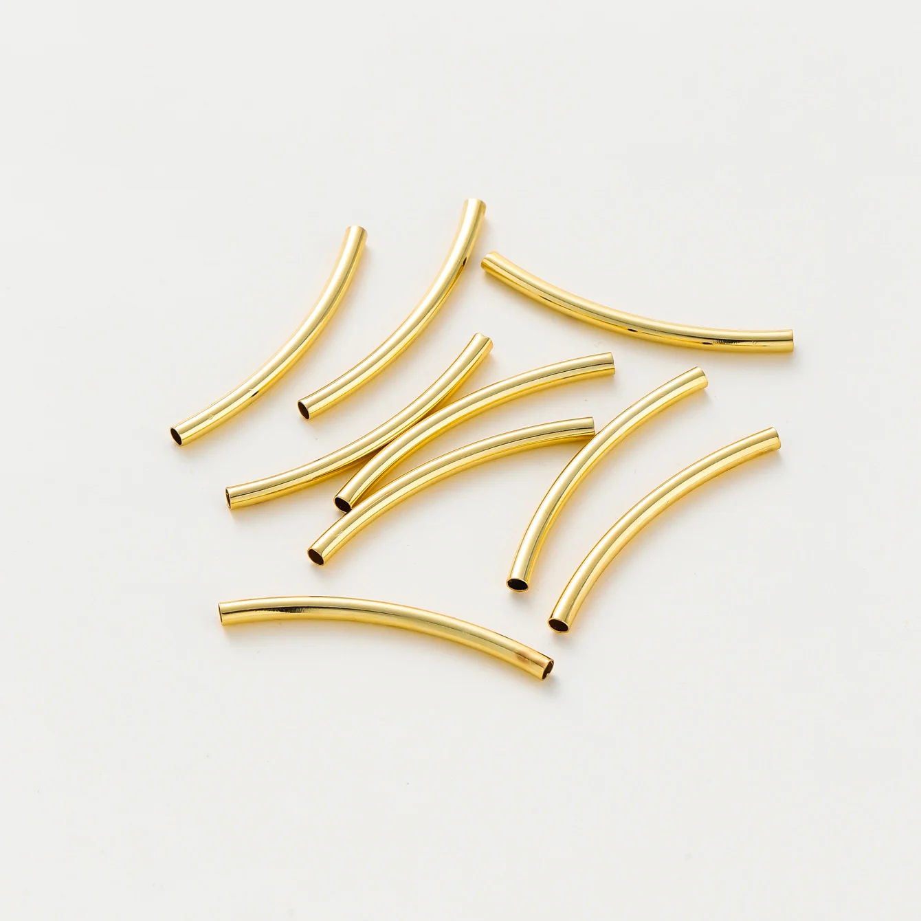 20Pcs 15-35mm 14K/18K Gold Color Plated Brass Long Curved Tube Beads Accessories for Bracelet Jewelry Making Supplies