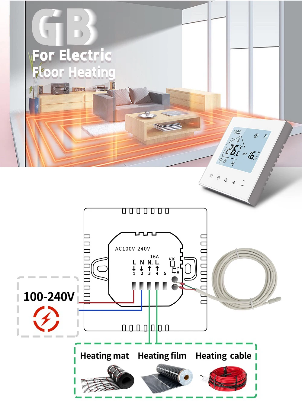 MINCO HEAT M4A Warm Floor Thermostat Tuya WiFi 3A 16A Electric/Gas Boiler/Water Heating Temperature Controller 1PC