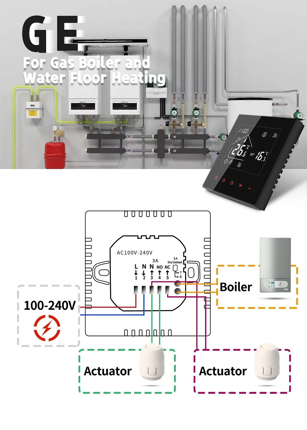 MINCO HEAT M4A Warm Floor Thermostat Tuya WiFi 3A 16A Electric/Gas Boiler/Water Heating Temperature Controller 1PC