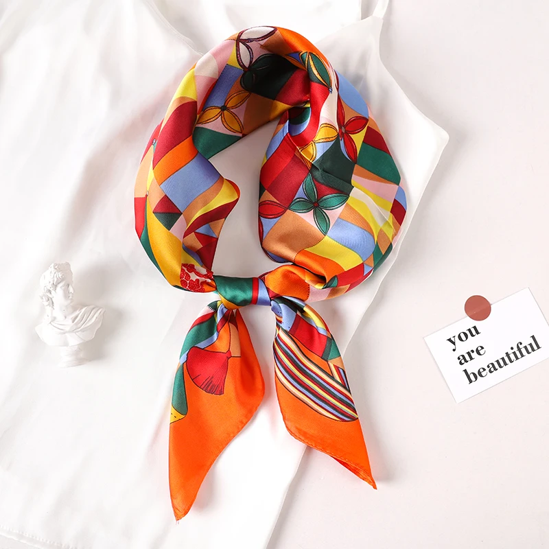 2023 Luxury Brand Silk Scarf Square Women Shawls And Wraps Office Small Hair Neck Hijabs Kerchief Foulard Ladies Scarves 70*70cm