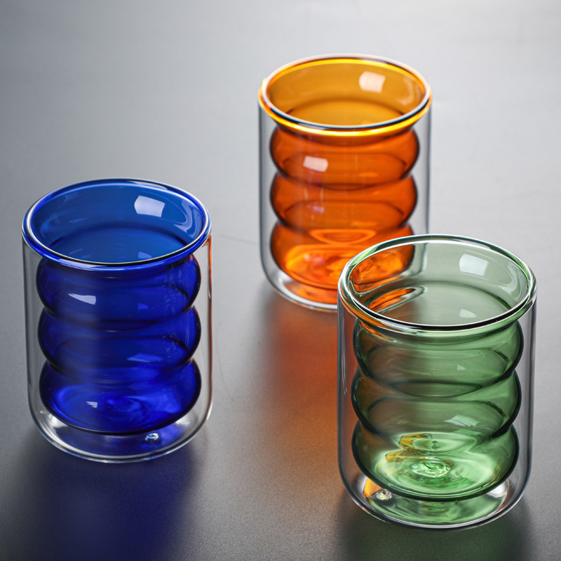 Double Wall Glass Cup Colored Spiral Milk Creative Drinkware Home Coffee Office Juice Coffee Teacup Drinking Water Shot Mugs