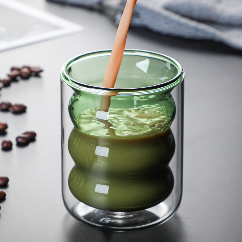 Double Wall Glass Cup Colored Spiral Milk Creative Drinkware Home Coffee Office Juice Coffee Teacup Drinking Water Shot Mugs