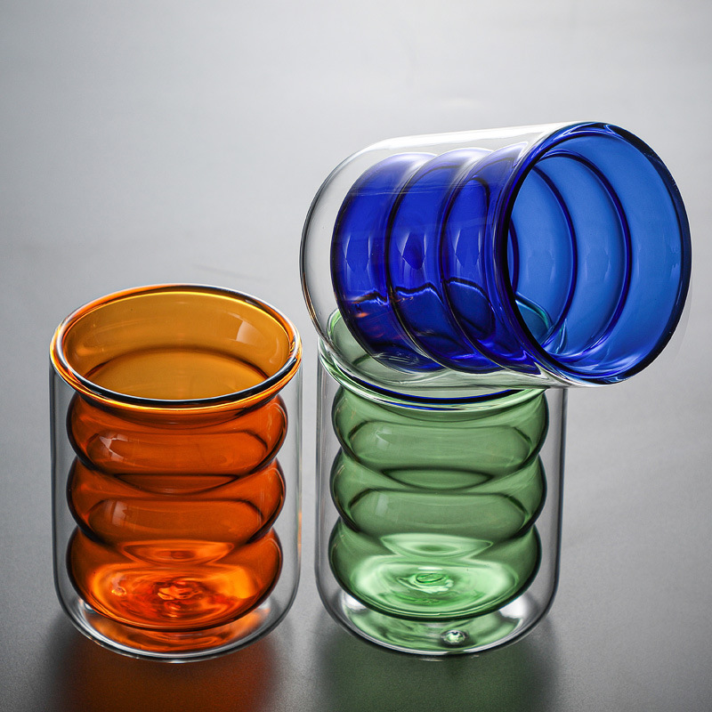 Double Wall Glass Cup Colored Spiral Milk Creative Drinkware Home Coffee Office Juice Coffee Teacup Drinking Water Shot Mugs