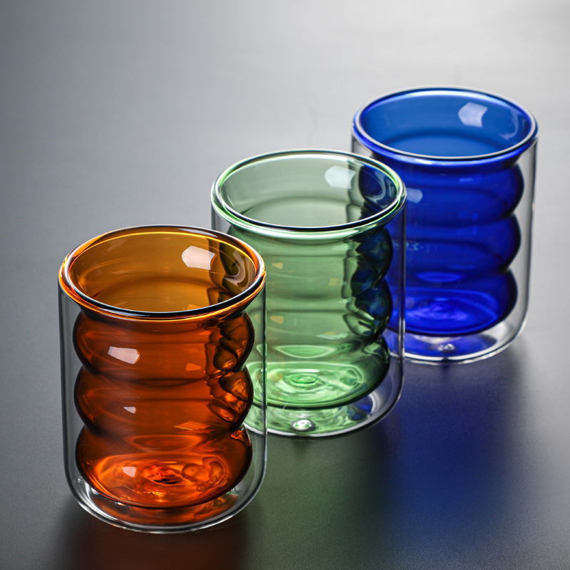 Double Wall Glass Cup Colored Spiral Milk Creative Drinkware Home Coffee Office Juice Coffee Teacup Drinking Water Shot Mugs
