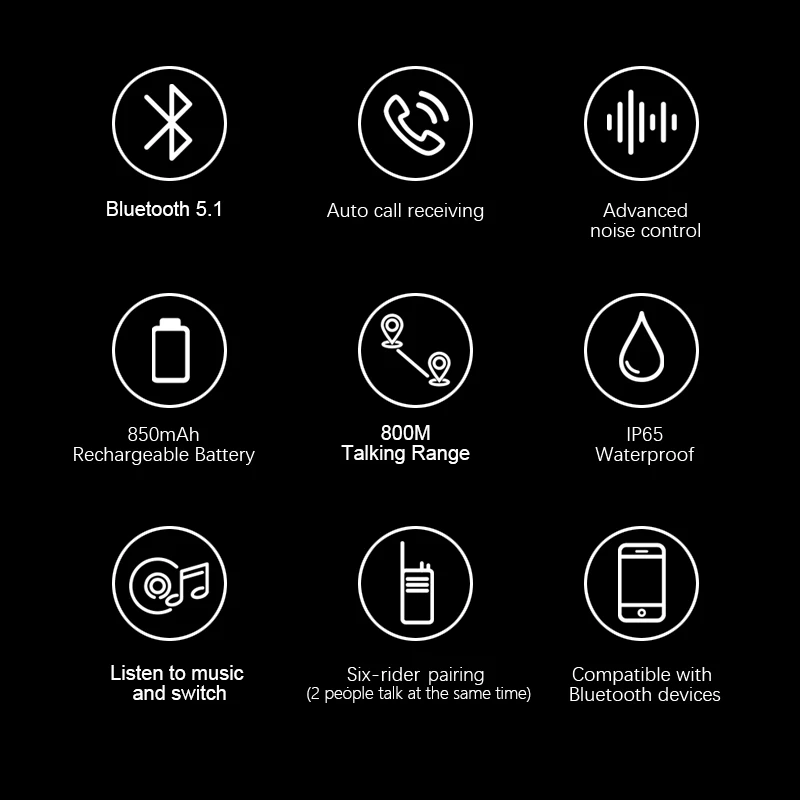 XINOWY V6 PRO Motorcycle Helmet Bluetooth Intercom Headset 800M Interphone Communicator for 6 Riders Music Player Waterproof