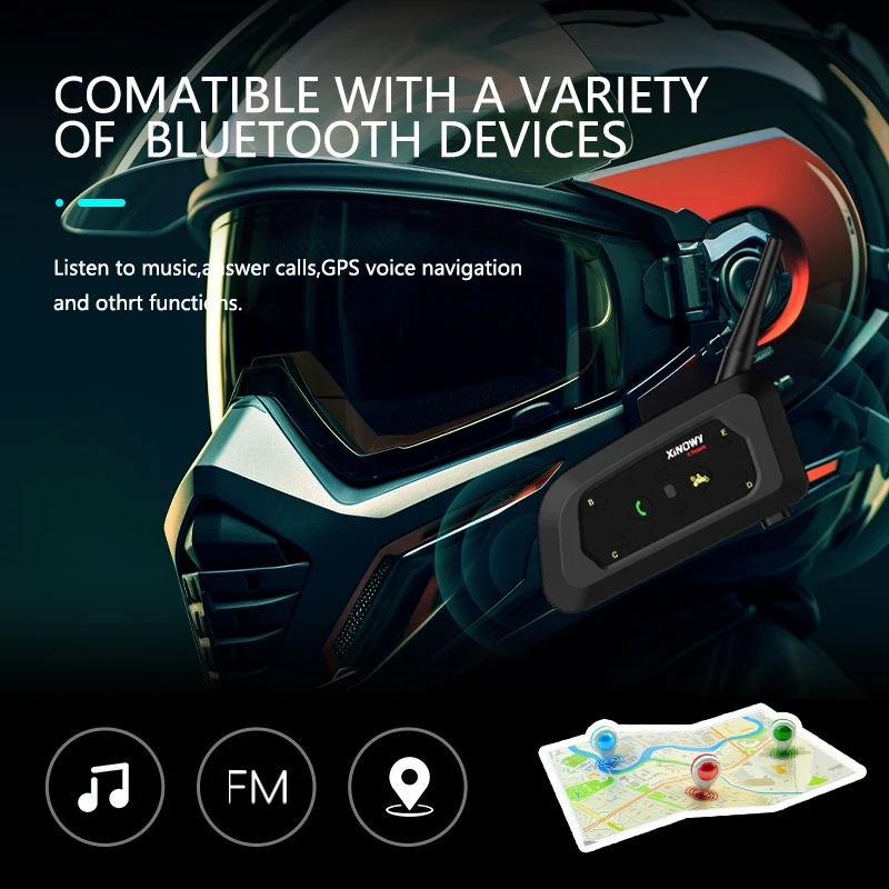 XINOWY V6 PRO Motorcycle Helmet Bluetooth Intercom Headset 800M Interphone Communicator for 6 Riders Music Player Waterproof