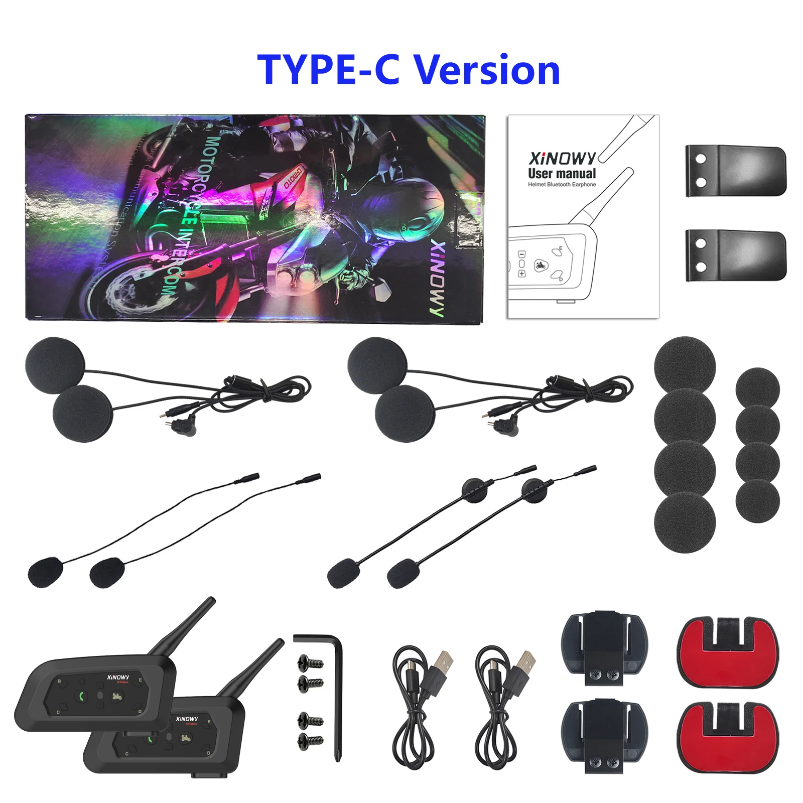 XINOWY V6 PRO Motorcycle Helmet Bluetooth Intercom Headset 800M Interphone Communicator for 6 Riders Music Player Waterproof