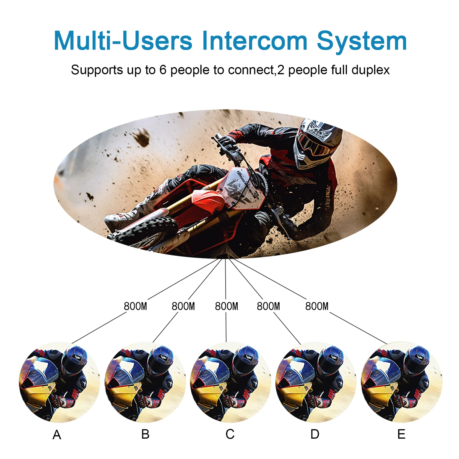 XINOWY V6 PRO Motorcycle Helmet Bluetooth Intercom Headset 800M Interphone Communicator for 6 Riders Music Player Waterproof