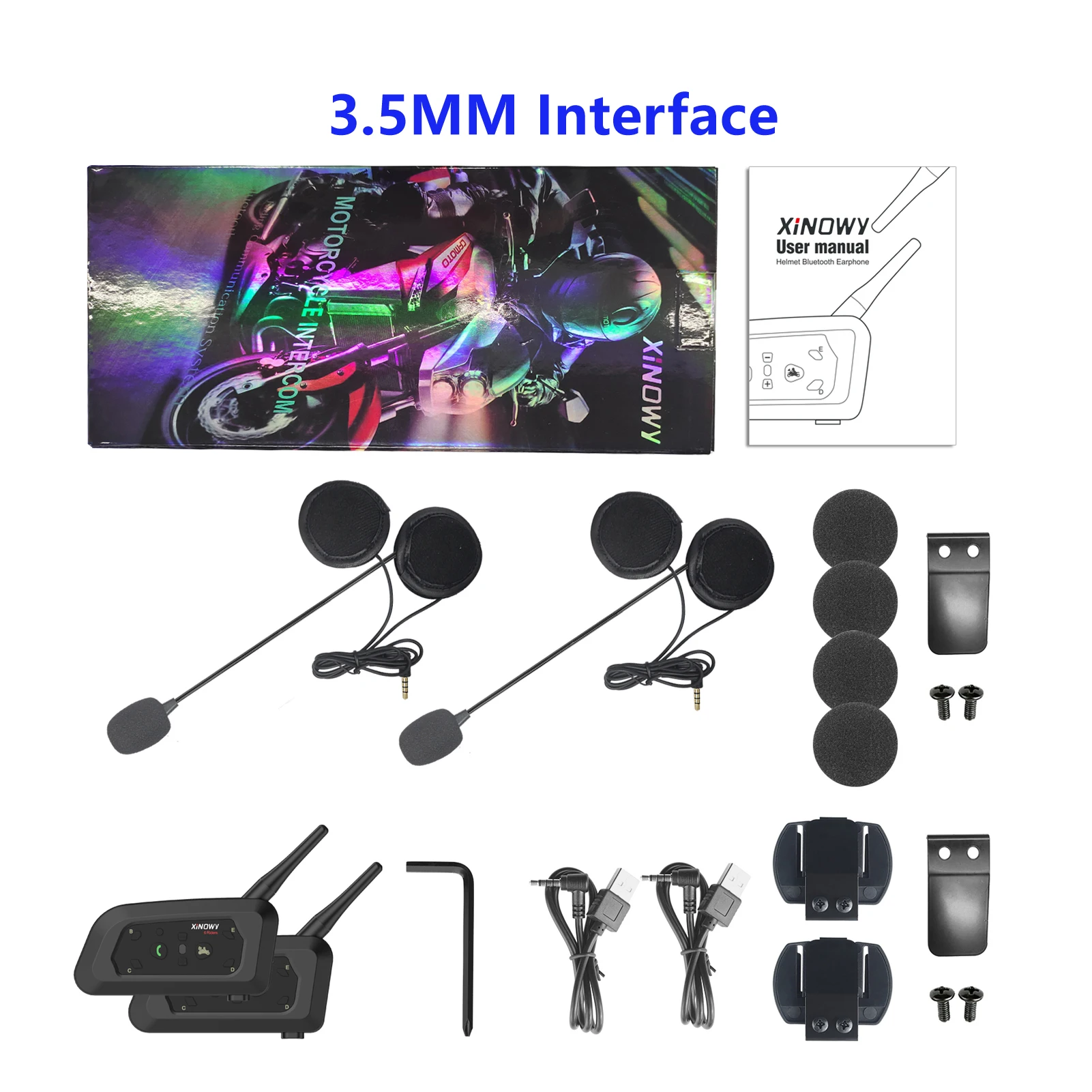 XINOWY V6 PRO Motorcycle Helmet Bluetooth Intercom Headset 800M Interphone Communicator for 6 Riders Music Player Waterproof