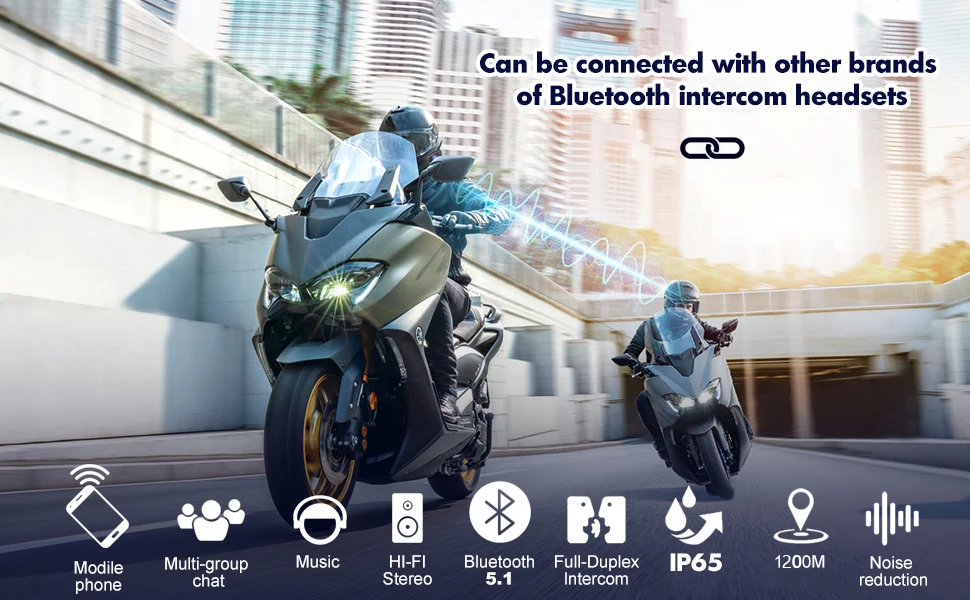XINOWY V6 PRO Motorcycle Helmet Bluetooth Intercom Headset 800M Interphone Communicator for 6 Riders Music Player Waterproof